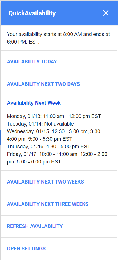 Availability over the next two days